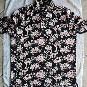 Floral Black and Pink Polo Shirt